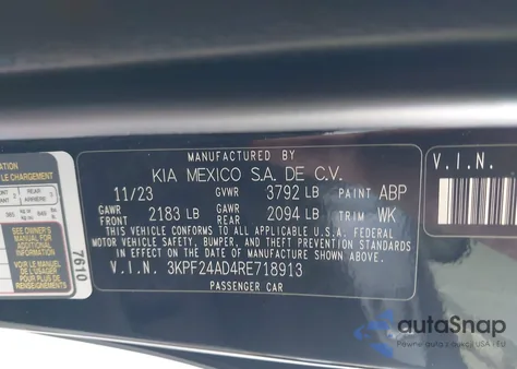 2024 Kia Forte Lxs from USA, damaged, VIN 3KPF24AD4RE718913